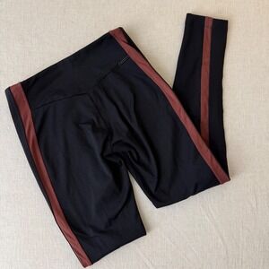 Koral Womens High Rise Activewear Leggings Black Burgundy Side Stripe Small
